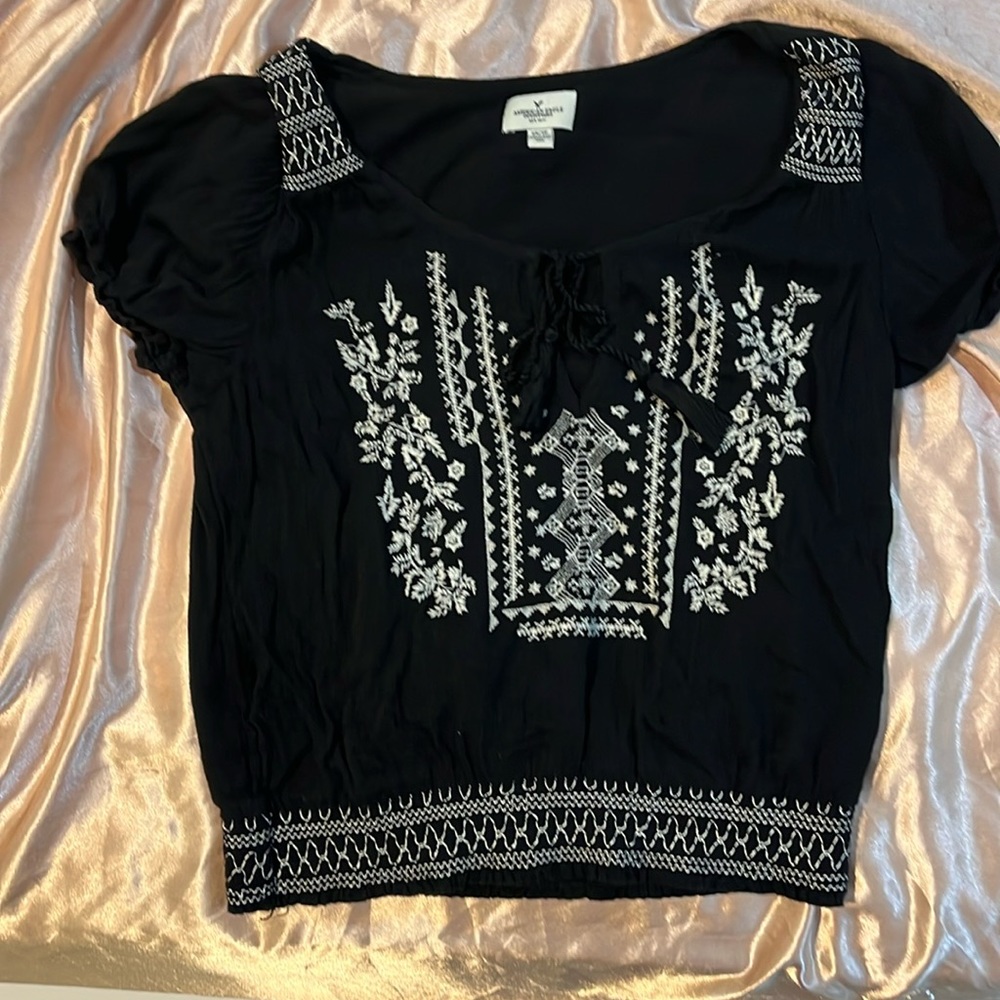 Fun Embroidered black short sleeved top in XS - never worn